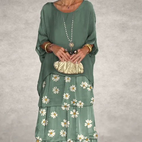 Elegant Round Neck Mesh Floral Layered Dress